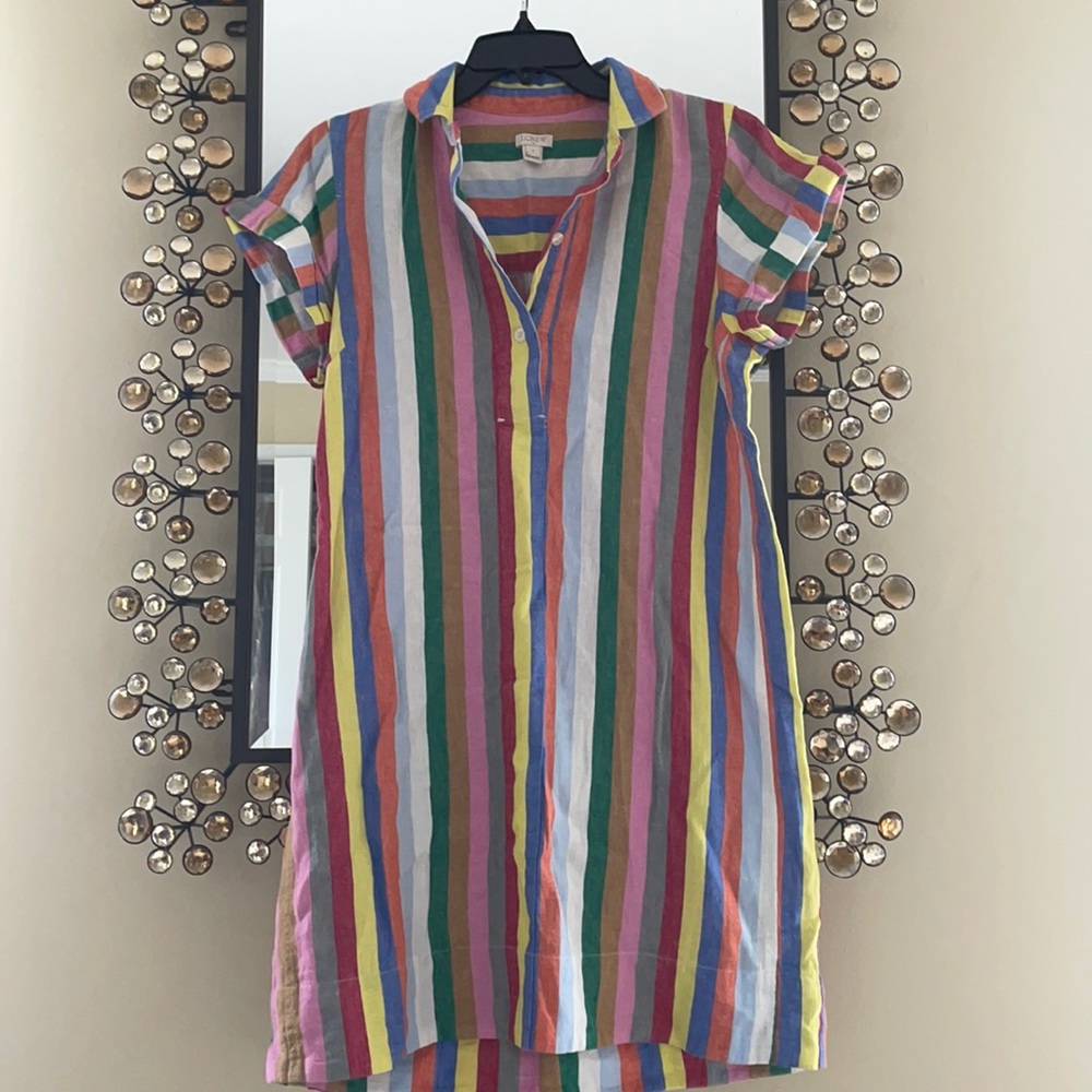 J.Crew Rainbow Striped Linen Short Sleeve Dress